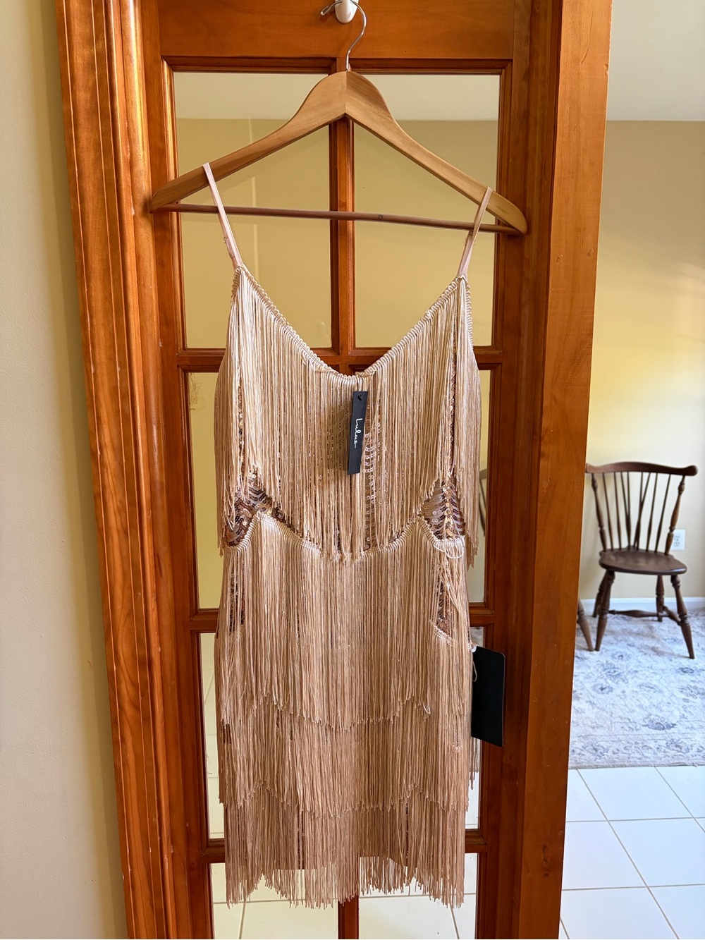 Fringe Slip Dress in Champagne